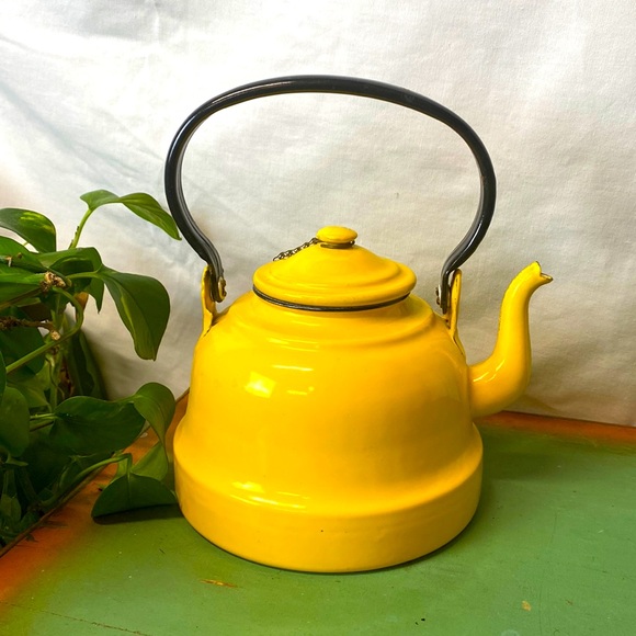 Source Unknown Other - Enamel Yellow Tea Kettle Made in Poland 💛🖤 Vintage